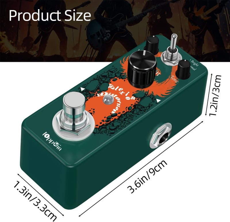 IOppWin PLEXION Classic Plexion Distortion Pedal - Vintage Distortion Tone, 3-Knob Control (Gain/Tone/Volume), Bright/Normal Toggle, True Bypass (DC 9V) - Image 2